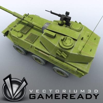 3D Model of Game-ready model of Chinese PTL02 100mm Wheeled Assault Gun - 3D Render 2